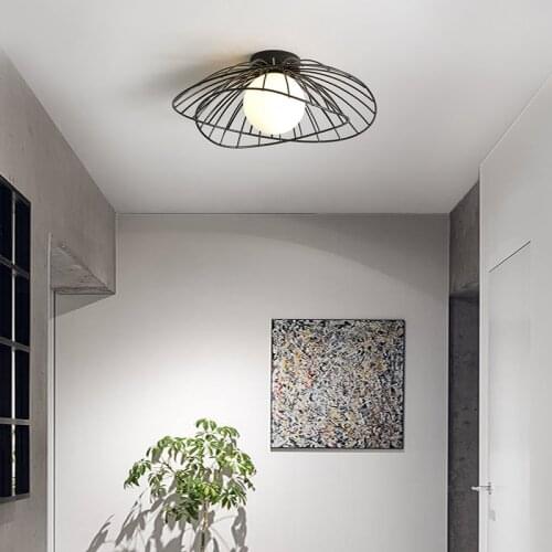 Simple Modern Corridor Aisle Light Cloakroom Balcony Iron Ceiling lamp Glass ball Nordic Art Creative Study Straw hat lamp Black