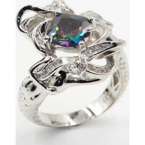 Rulalei Unique Vintage Fashion Jewelry 925 Sterling Silver Cushion Shape 5A Cubic Zirconia Party Eternity Women Wedding Ring Set