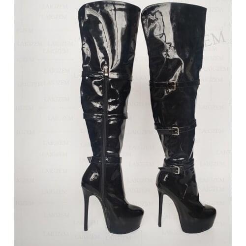 BERZIMER SUPER Women Over Knee Platform Boots Side Zipper Thin High Heels Boots Over Knee Female Shoes Woman Plus Size 41 47 52