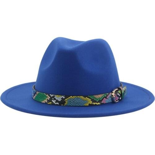 New hats for men belt snake print vintage street fedora hats wide brim green black fascinator women felt hats sombreros de mujer