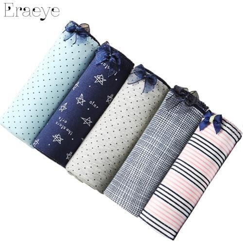 ERAEYE 5 Pieces Summer Sexy Women Cotton Brief Breathable Lingerie Cute Briefs Soft Underwear Girls Underwear Panties 2910