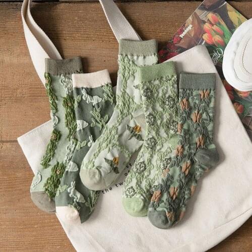 Green Stockings autumn fashion broken flowers famous family style womens Stockings autumn lingerie underwear women miniso unif