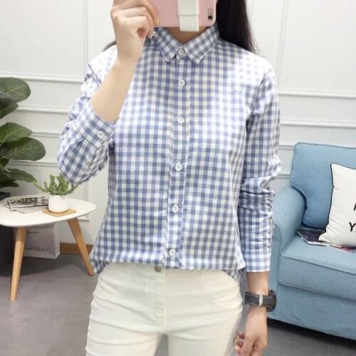 Women 2021 Spring New Fashion Loose Plaid Shirts Female Single Breasted Thin Shirts Ladies Long-sleeved Casual Blouses U204
