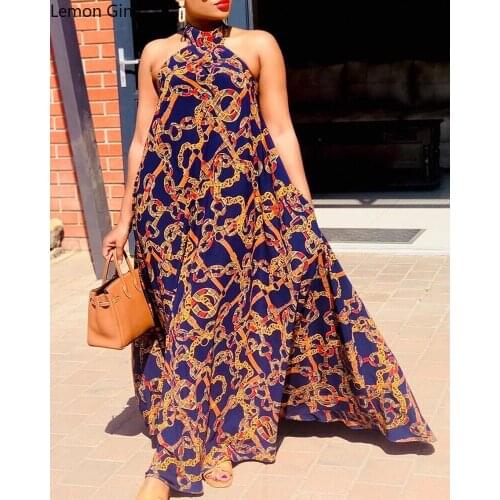 Lemon Gina Women Long Dress Print Sleeveless Maxi Fashion Vestidos Female Vintage Ladies Dresses Stylish Outfits Summer 2021
