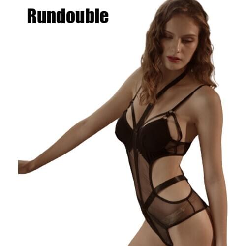 Deep V Porno Sexy Lingerie Women Lace Strappy Bodysuit One Piece Catsuit Leotard Babydoll Sleepwear Underwear Nightwear Teddy