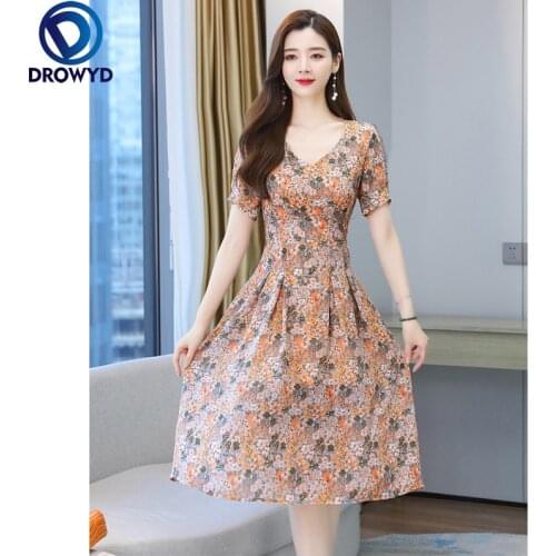 Women Summer Sexy Style Beach Dress Fashion V-Neck Thin Section Chiffon Printing Elegant Temperament Ladies Party Dress Vestidos