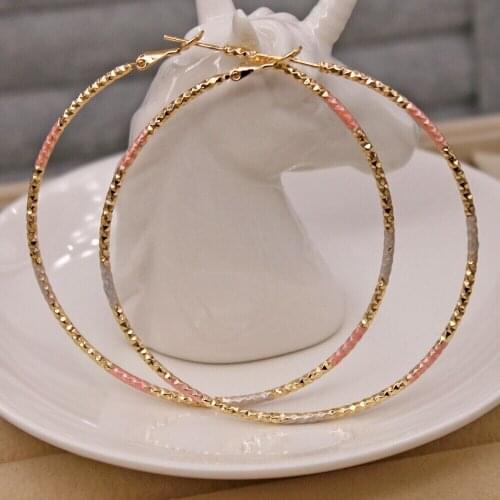 Gold Filled - Dia. 2.7'' Huge Circle 3-Color Plated Swirl Hoop Earrings