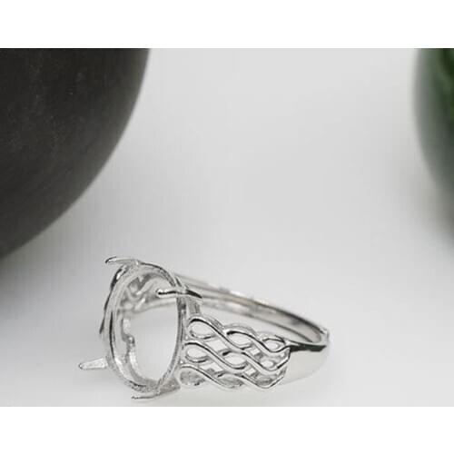 20 pcs/lot 925 Sterling Silver Women Ring 10x12mm Oval Cabochon Semi Mount Engagement Wedding Ring Setting White Gold Color