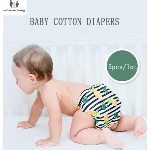5Pcs Cotton Training Pants Cloth Diapers Baby Panties Reusable Waterproof Baby Diapers Infants Children Underwear Nappy Changing