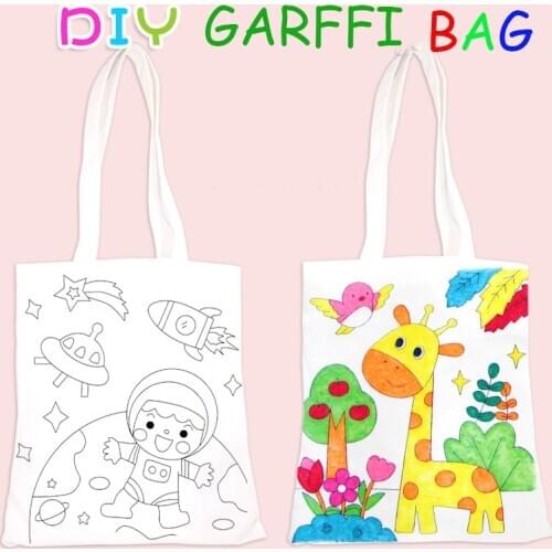 56cm Large Size DIY Handmade Drawing Coloring Canvas Bag Toy Kindergarten Crafts Art Graffiti Painting Shoulder Bag for Children