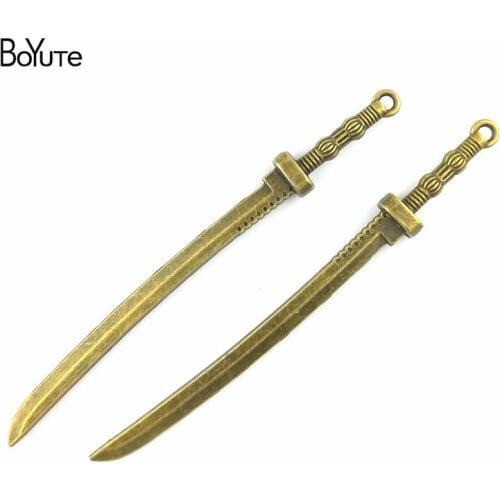 BoYuTe (20 Pieces/Lot) 107*10MM Vintage Antique Bronze Silver Plated Saber Charms Sword Pendant for Diy Jewelry Makings