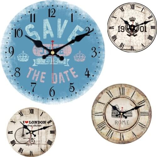 Artistic Save The Date Blue Large Silent Wall Watch Clock I Love London Bicycle Vintage Crown 1901 Wooden Round Clocks