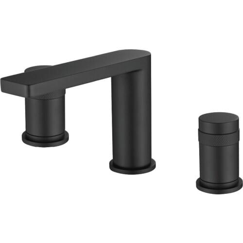 Black solid brass bathroom sink faucet Cold and hot water basin faucet Exquisite switch two handle three holes mixer faucet