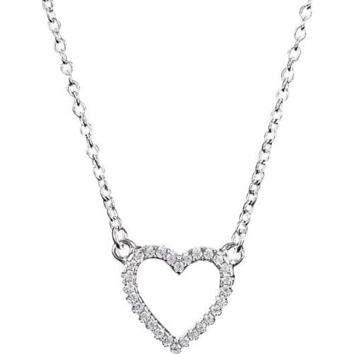 ELESHE Wholesale 925 Sterling Silver Heart Pendant Necklaces With Crystal Silver Chain Necklace For Women Proposal Jewelry Gift
