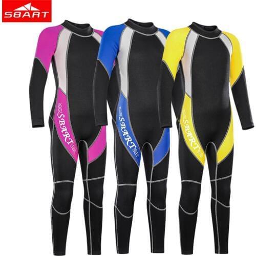 SBART New 2mm Childrens Neoprene Wetsuit One-piece 2-15 Years Kids Long Sleeve Full body Sunscreen Diving Suit Warm Swimsuit