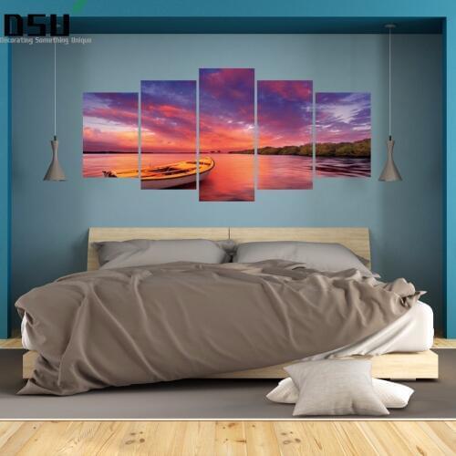 Hot Poster 3d Boat Lake View Wall Stickers Sitting Room Wallpaper Bedroom Decorations Sticker Mural Home Decor Decal Gift