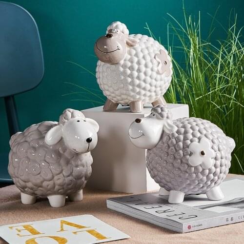 Things For Home Ceramic Figurines Sheep Piggy Bank for Money Box Decorative Home Objects for The Home Ornaments Bedroom Decor