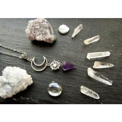 Luna Witch Necklace with Amethyst, Amethyst Necklace, Pagan Necklace Crescent Moon Necklace