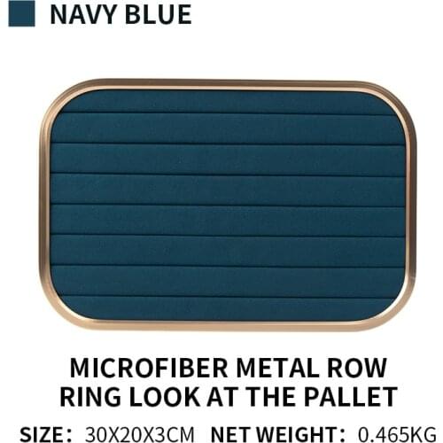 Metal Microfiber Navy Blue Gold Edge Jewelry Display Trays For Femal Ring Earring Pendent Jewellery Organizers Holder Show Plate