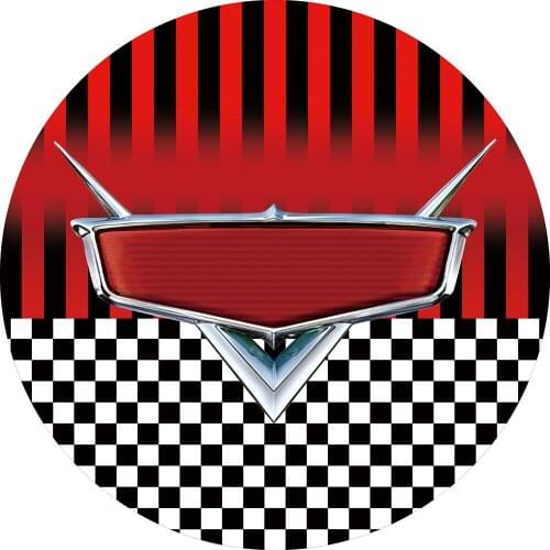 Cartoon Car Round Photography Photobooth Lattice Red Elastic Table Covers Child Happy Birthday Party Backdrops Supplies