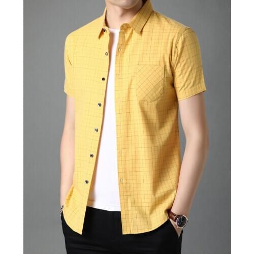 Summer New Arrival Male Plaid Shirts Casual Pure Cotton Clothes Short Sleeve 100% Cotton Mens Striped Dress Shirts