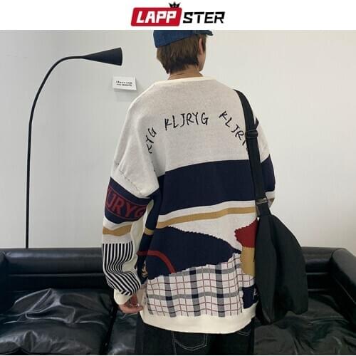 LAPPSTER Men Graphic Cartoon Winter Wool Sweater 2020 Pullover Couple Korean Fashoins Oversized Sweater Harajuku Sweaters 3XL