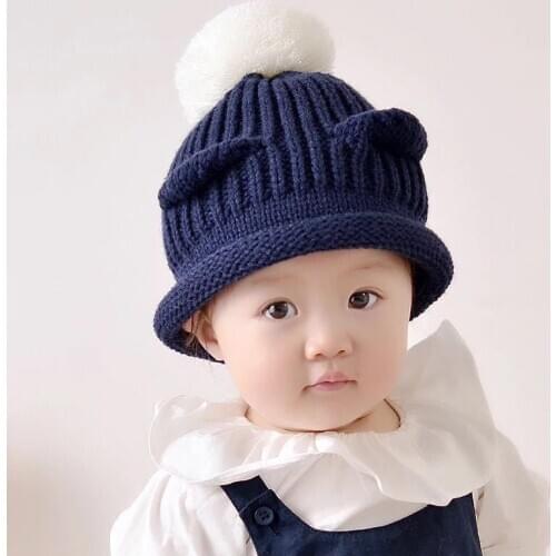 New autumn and winter baby double ears two ears woolen hat knitted hat thickened warm earmuff head hat