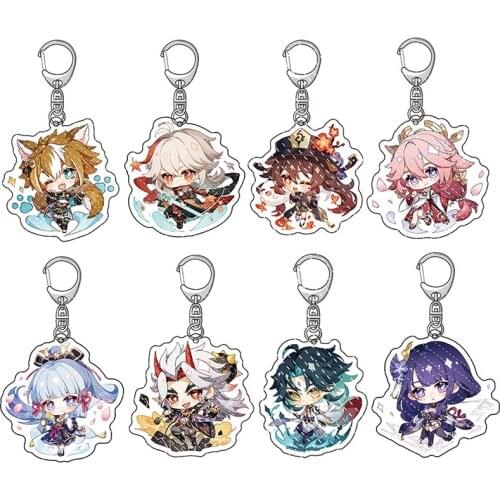 New Arrival Genshin Impact Game Figures Keychain SAYU Yoimiya Kazuha Kamisato Ayaka Rosaria Collection Acrylic Metal Key Chain