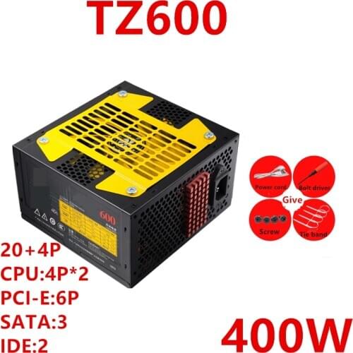 New PC PSU For TZ Brand GTX1050TI 1060 Rated 400W Peak 500W Power Supply TZ600W