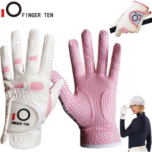 Women Golf Gloves Left Hand Right Value 3 Pack All Weather Grip Durable Leather Breathable Rh Lh White with Pink Color Glove Set