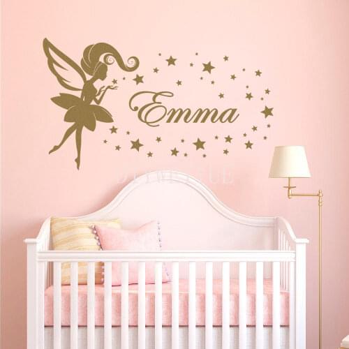 Kids Room Personalized Girl Name Wall Sticker Fairy Star Wall Decal Removable Vinyl Decor Diy Sticker for Wall Art Bedroom Y2