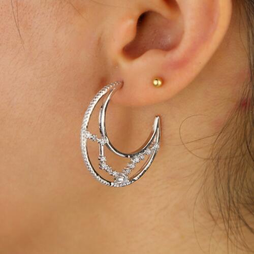 2019 Christmas gift jewelry cz Moon hoop earrings moonlight Crescent Moons earring Gold Silver color