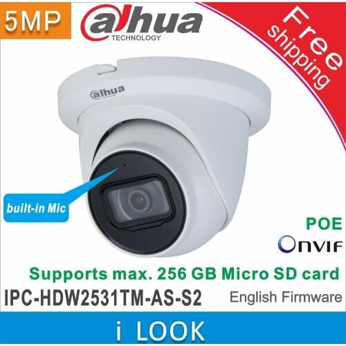 Dahua IPC-HDW2531TM-AS-S2 IP67 IR 30m Fixed-focal Eyeball Network Camera Web Camera 5MP SD Card Slot H.265 POE Motion Detection