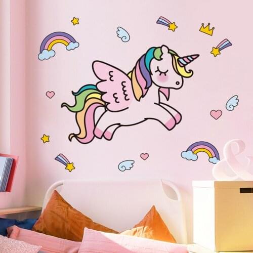 [shijuekongjian] Animal Wall Stickers DIY Tianma Unicorn Wall Decals for Kids Rooms Baby Bedroom Nursery House Decoration