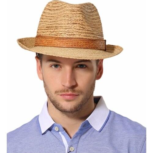 Male Summer Straw Mens Jazz hat Raffie straw Sun Cap Gentleman Plus Size Fedora Hat 57cm 59cm 61cm