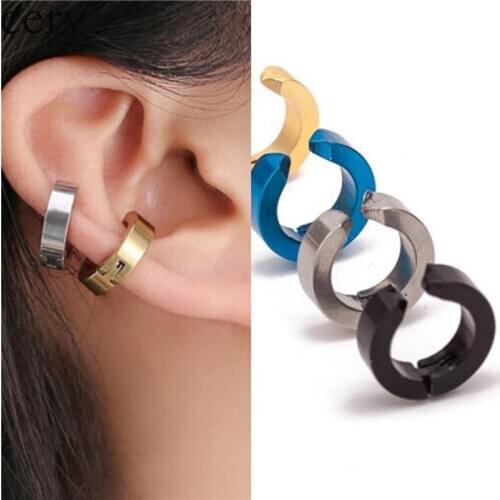 Sitaicery 1Piece Punk Titanium Steel Ear Clip Earrings For Men Women Black No Pierced Fake Ear Circle Hip Hop Jewelry Wholesale