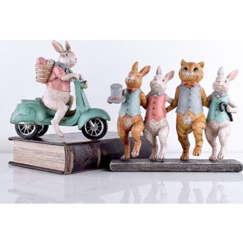 Nordic Creative Cartoon Animal Rabbit Sculpture Decoration Home Adornment Living Room Bedroom Desktop Resin Crafts Ornaments