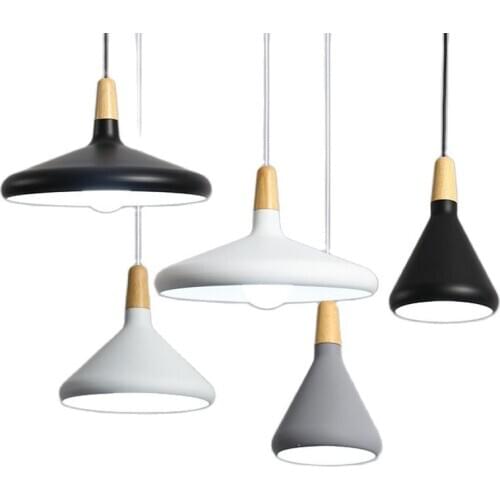 Modern Simple pendant lamps E27 Aluminum wood pendant lights living room restaurant counter decoration lighting