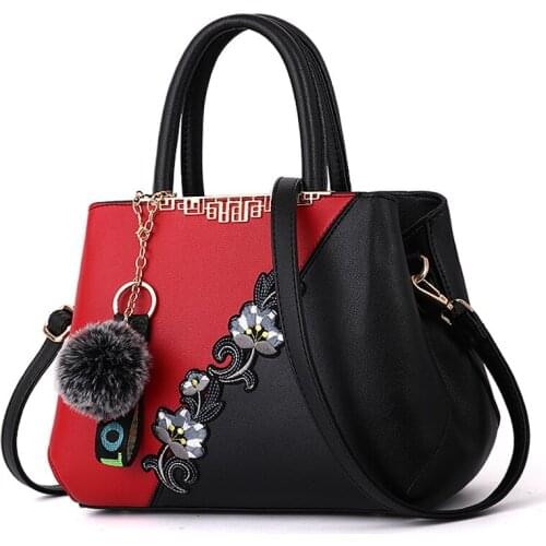 Female New Fashion Embroidered Shoulder Women Bag Genuine Leather Crossbody Bags Wide Shoulder Strap Soft PU Women Bag Handbags