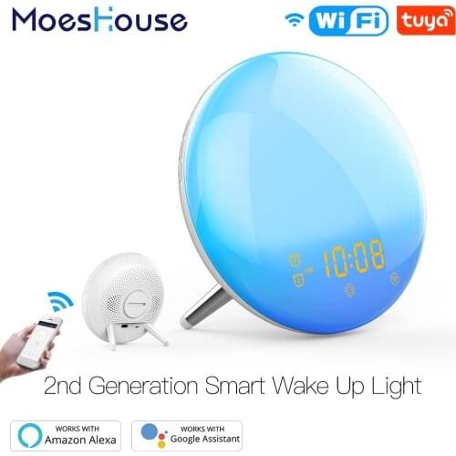 WiFi Wake Up Smart Light Alarm Clock with 7 Colors Sunrise Sunset Simulation Tuya APP Control Works with Alexa Google Home
