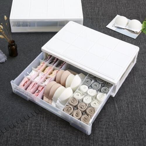 Three In One Underwear Storage Box Plastic Drawer Multi Grid Underwear Panties Socks Bra Arrange Organizer Container