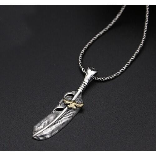 S925 sterling silver jewelry retro Thai silver Takahashi Goro simple eagle feather men and women sweater pendant