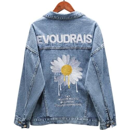 Womens Jacket 2021 New Denim Jacket Female Korean Version of Loose Embroidery BF Wild Daisy Top Coat Tide Ins Hot