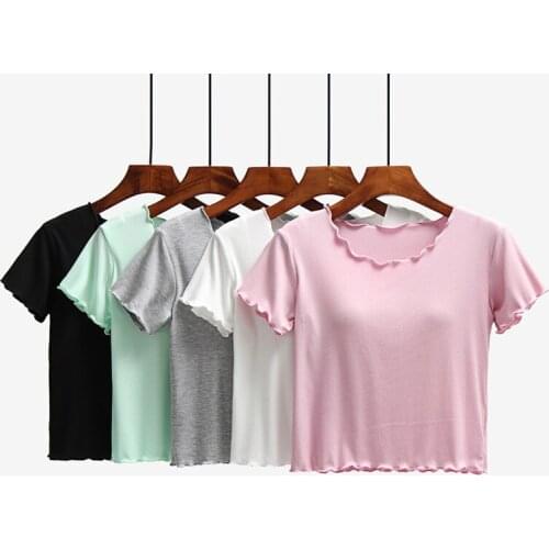 Female modal short-sleeved T-shirt with chest pad and navel exposed short-sleeved T-shirt, short top, bra, one-piece yoga outer
