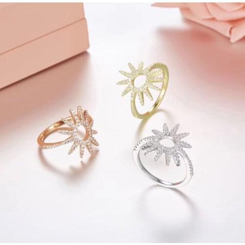 SLJELY Real 925 Sterling Silver 3 Gold Colors Sun Gear Finger Rings Mircon Cubic Zirconia Stones Women Fashion Brand Jewelry