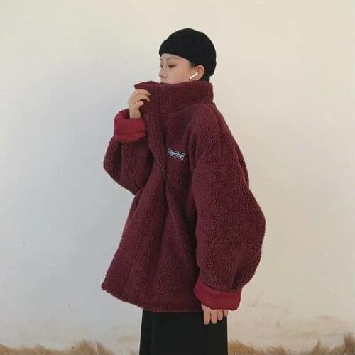 Womens Coat 2021 new double-sided padded winter lamb fur coats Korean version loose Harajuku style padded stand collar