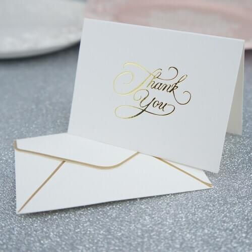 25set gold thank you fold card simple design Thanks giving Day Card send Lucky Love wedding Party cards Invitation with envelope