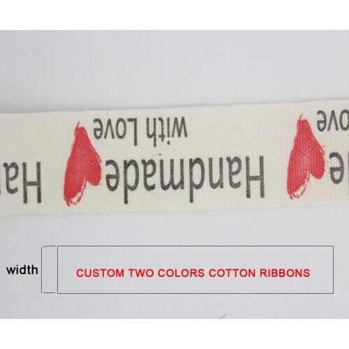 100 yards MOQ 1.5-2cm two colors printed cotton webbing custom pattern Logo ribbons clothing Label ribbon