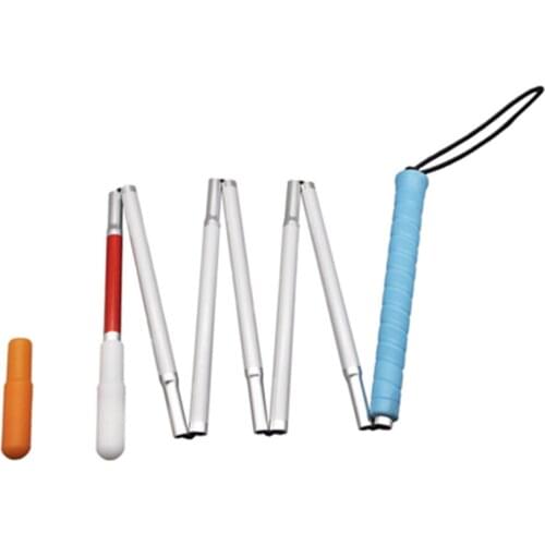 120cm-155cm White Cane, Aluminum Folding Cane for The Blind,Folds Down 7 Sections,Blue Handle, with 2 Tips 7PEA-BLU