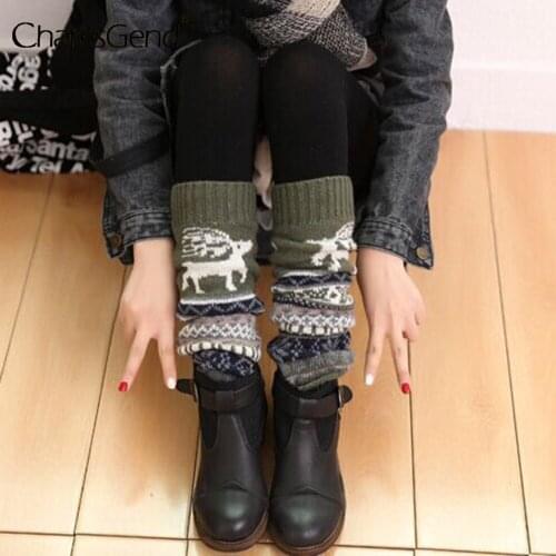2022 Christmas Winter Warm Leg Warmers Snowflake Elk Printed Cable Knit Knitted Crochet High Long Socks Casual Foot Warm Leg